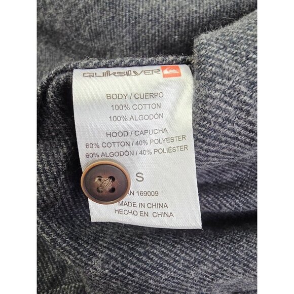 Quicksilver Size Small Men Black Cotton Hooded Flannel Button Up Pocket Logo NWT - Picture 7 of 10